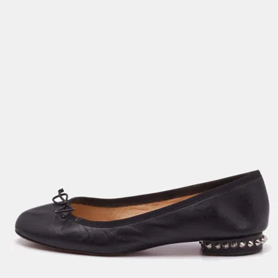 Pre-owned Christian Louboutin Black Leather La Massine Ballet Flats Size 37.5