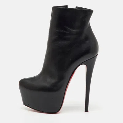 Pre-owned Christian Louboutin Black Leather Lady Daf Ankle Length Platform Boots Size 37
