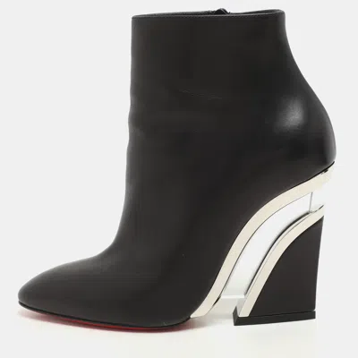 Pre-owned Christian Louboutin Black Leather Levitibootie Ankle Length Boots Size 37