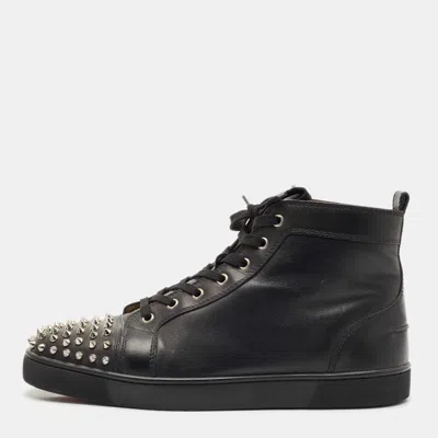 Pre-owned Christian Louboutin Black Leather Lou Spikes High Top Sneakers Size 45