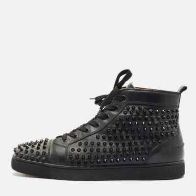 Pre-owned Christian Louboutin Black Leather Louis Junior High Top Sneakers Size 44