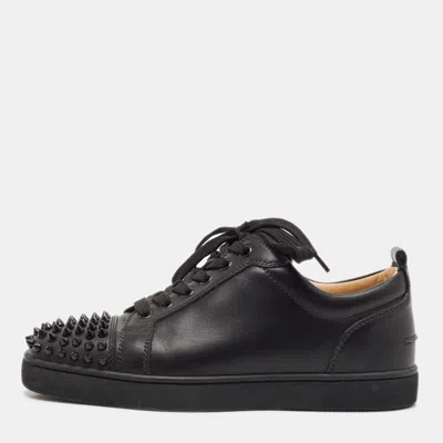 Pre-owned Christian Louboutin Black Leather Louis Junior Spike Lace Up Sneakers Size 39