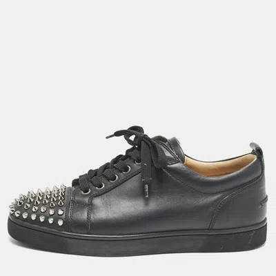 Pre-owned Christian Louboutin Black Leather Louis Junior Spikes Low Top Sneakers Size 39