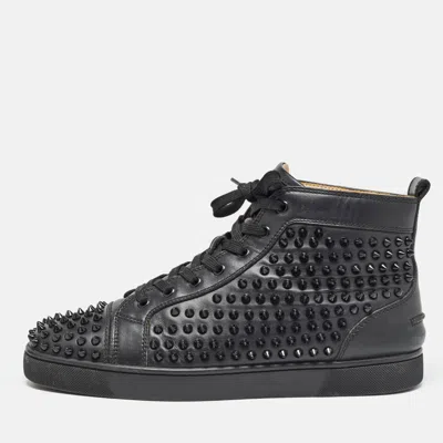 Pre-owned Christian Louboutin Black Leather Louis Spike Flat Sneakers Size 43