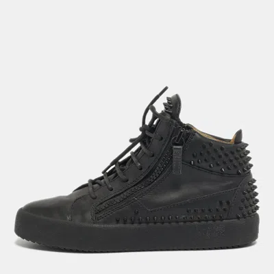 Pre-owned Christian Louboutin Black Leather Louis Spikes High Top Sneakers Size 38
