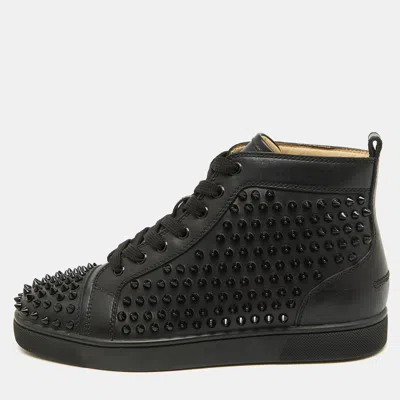 Pre-owned Christian Louboutin Black Leather Louis Spikes High Top Sneakers Size 40