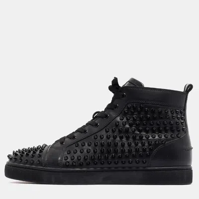 Pre-owned Christian Louboutin Black Leather Louis Spikes High Top Trainers Size 42.5