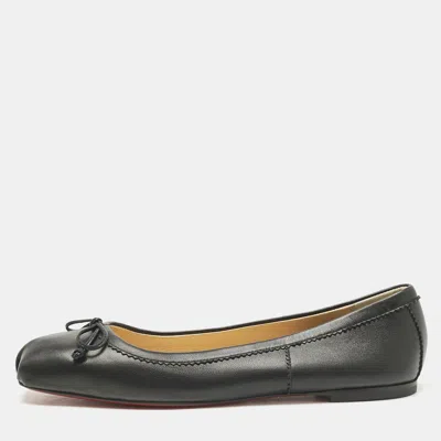 Pre-owned Christian Louboutin Black Leather Mamadrague Square Toe Ballet Flats Size 39