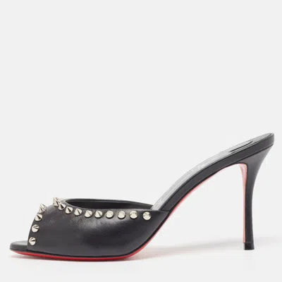 Pre-owned Christian Louboutin Black Leather Me Dolly Spike Sandals Size 38.5