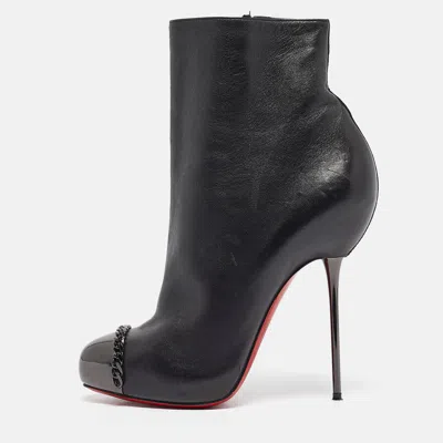 Pre-owned Christian Louboutin Black Leather Metaliboot 120 Ankle Boots Size 38