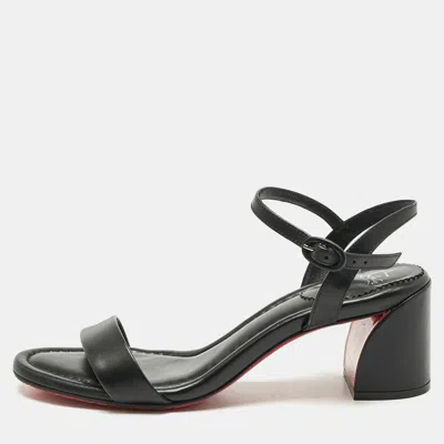 Pre-owned Christian Louboutin Black Leather Miss Jane Ankle Strap Sandals Size 39