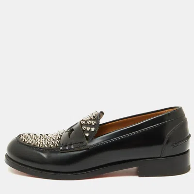 Pre-owned Christian Louboutin Black Leather Montezu Spikes Loafers Size 41