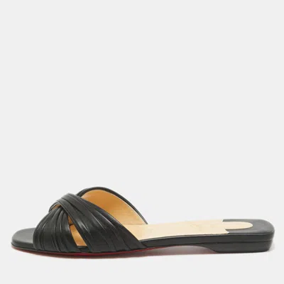 Pre-owned Christian Louboutin Black Leather Nicol Flat Slides Size 38