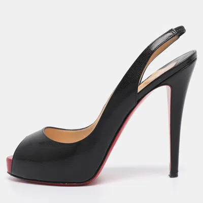 Pre-owned Christian Louboutin Black Leather No Prive Peep Toe Slingback Pumps Size 39.5