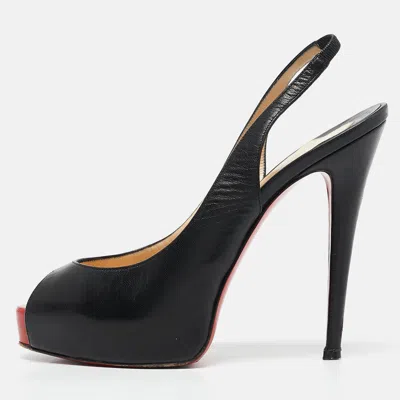 Pre-owned Christian Louboutin Black Leather No Prive Slingback Pumps Size 38