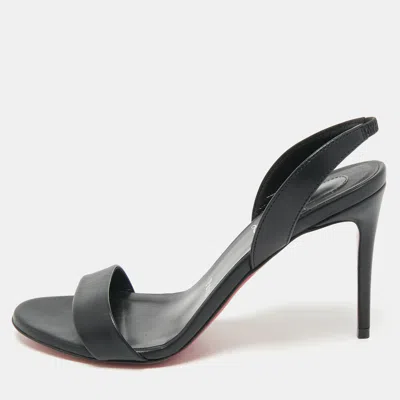 Pre-owned Christian Louboutin Black Leather O Marylin Slingback Sandals Size 37