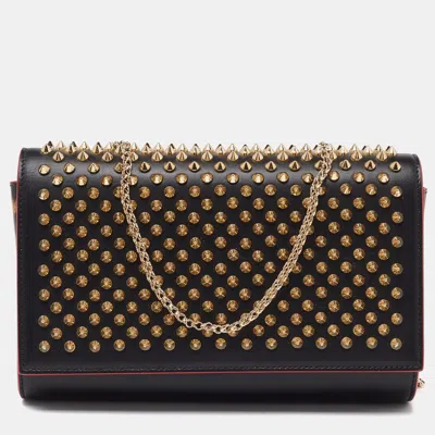 Pre-owned Christian Louboutin Black Leather Paloma Spiked Chain Clutch