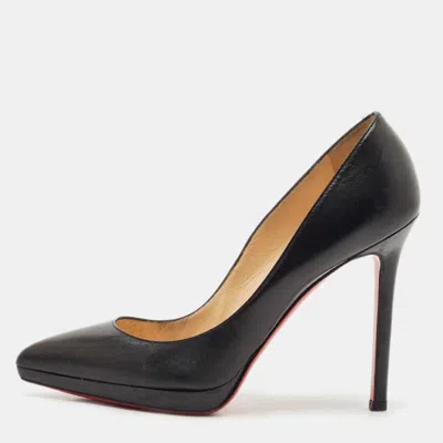 Pre-owned Christian Louboutin Black Leather Pigalle Plato Pointed Toe Pumps Size 37.5