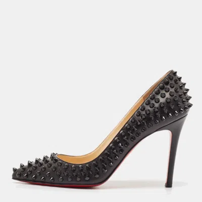 Pre-owned Christian Louboutin Black Leather Pigalle Spikes Pumps Size 37.5