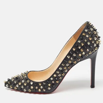 Pre-owned Christian Louboutin Black Leather Pigalle Spikes Pumps Size 37.5