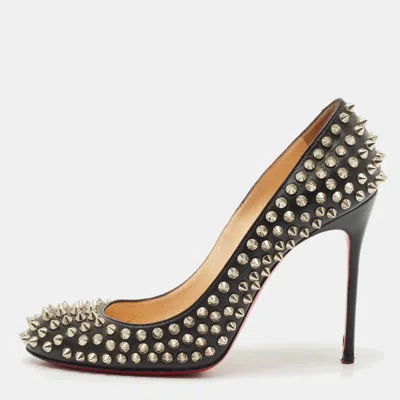 Pre-owned Christian Louboutin Black Leather Pigalle Spikes Pumps Size 38.5