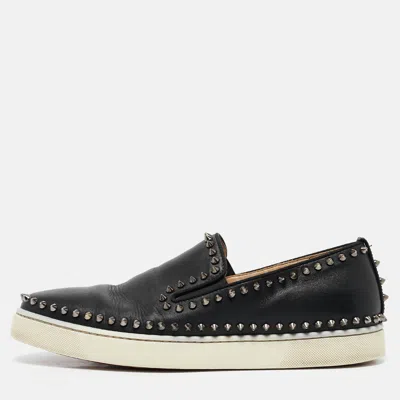 Pre-owned Christian Louboutin Black Leather Pik Boat Sneakers Size 43.5