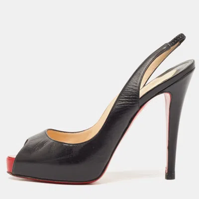 Pre-owned Christian Louboutin Black Leather Private Number Slingback Pumps Size 37