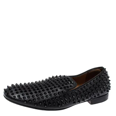 Pre-owned Christian Louboutin Black Leather Rollerboy Spiked Loafers Size 43.5