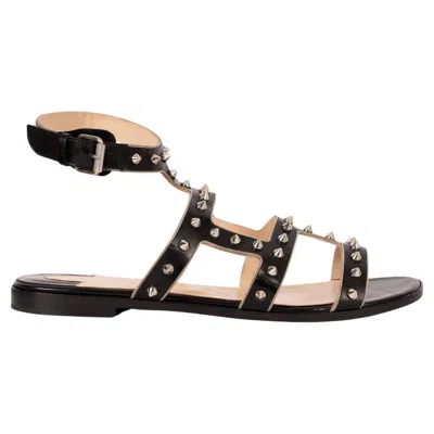 Pre-owned Christian Louboutin Black Leather Sexistrapi Gladiator Sandals Shoes 39 Fit 38.5