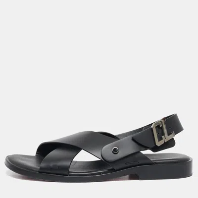 Pre-owned Christian Louboutin Black Leather Slingback Flat Sandals Size 39