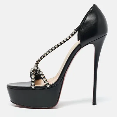 Pre-owned Christian Louboutin Black Leather So Spike Alta Sandals Size 39