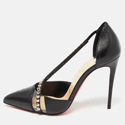 Pre-owned Christian Louboutin Black Leather Spike Cross Pumps Size 35.5