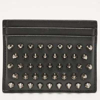 Pre-owned Christian Louboutin Black Leather Spike Kios Card Holder