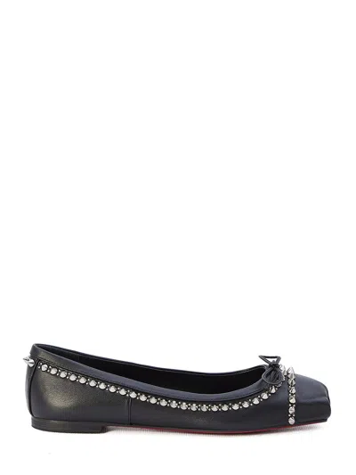 Christian Louboutin Black Leather Stud Ballerinas With Bow Detail