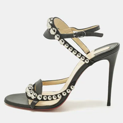 Pre-owned Christian Louboutin Black Leather Studded Galeria Slingback Sandals Size 39.5