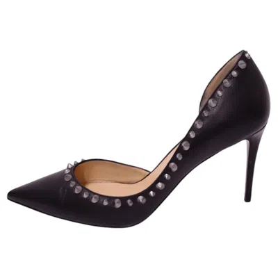 Pre-owned Christian Louboutin Black Leather Studded Pointed-toe Pumps - Eu 39.5