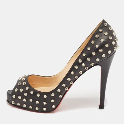 Pre-owned Christian Louboutin Black Leather Very Prive Spikes Pumps Size 38