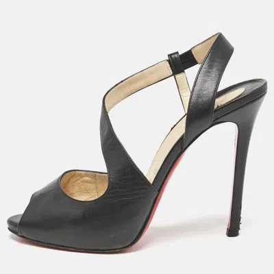 Pre-owned Christian Louboutin Black Leather Viveka Cross Strap Platform Sandals Size 39.5