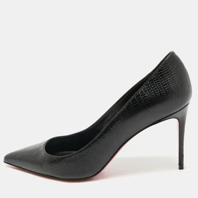 Pre-owned Christian Louboutin Black Lizard Embossed Leather Kate Pumps Size 41