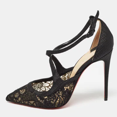 Pre-owned Christian Louboutin Black Mesh And Canvas Twistissima Pumps Size 36.5
