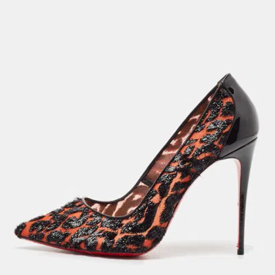 Pre-owned Christian Louboutin Black Mesh And Patent Leather Pumps Size 38