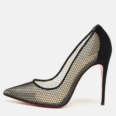 Pre-owned Christian Louboutin Black Mesh And Suede Follies Resille Pumps Size 37