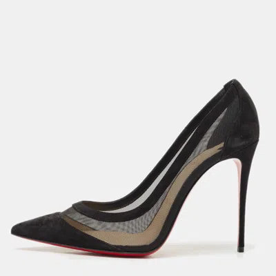 Pre-owned Christian Louboutin Black Mesh And Suede Galativi Pumps Size 40.5