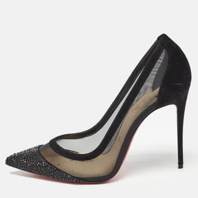 Pre-owned Christian Louboutin Black Mesh And Suede Galativi Strass Pumps Size 39.5