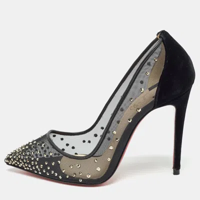 Pre-owned Christian Louboutin Black Mesh And Velvet Follies Strass Pumps Size 36