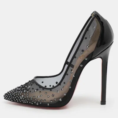 Pre-owned Christian Louboutin Black Mesh Body Follies Strass Pumps Size 35