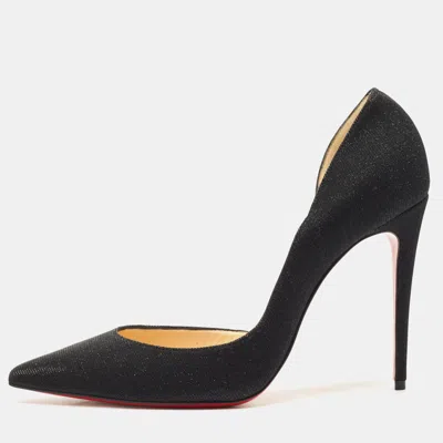 Pre-owned Christian Louboutin Black Metallic Fabric Pointed Toe Iriza D'orsay Pumps Size 39.5