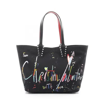 Pre-owned Christian Louboutin Black Multi-color Canvas Leather Beach Bag Tote Bag ()