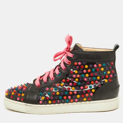 Pre-owned Christian Louboutin Black Patent And Leather Multicolor Spikes Louis Sneakers Size 42