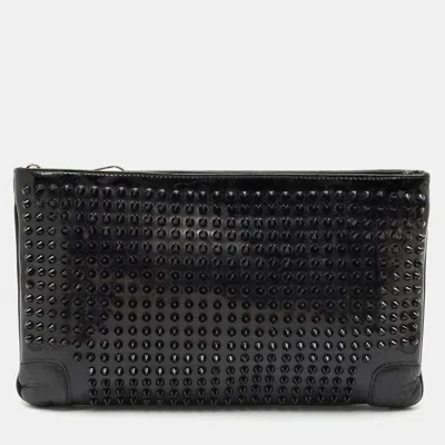Pre-owned Christian Louboutin Black Patent And Leather Ruby Spike Clutch